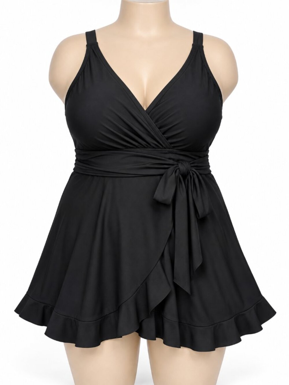 NWT BloomChic 22/24 3X Black Wrap Swim Dress Ruffle One Piece Swimsuit